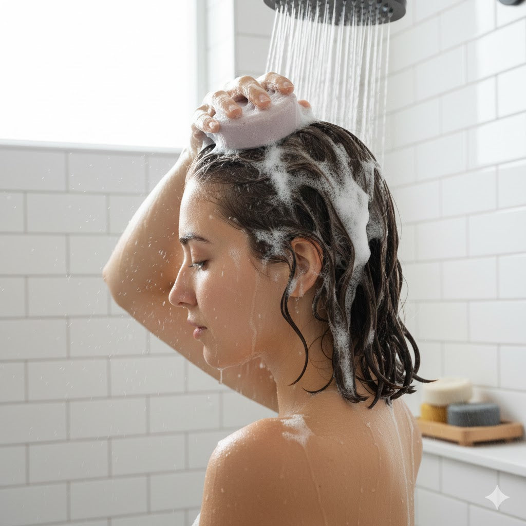 Shampoo bars in action.