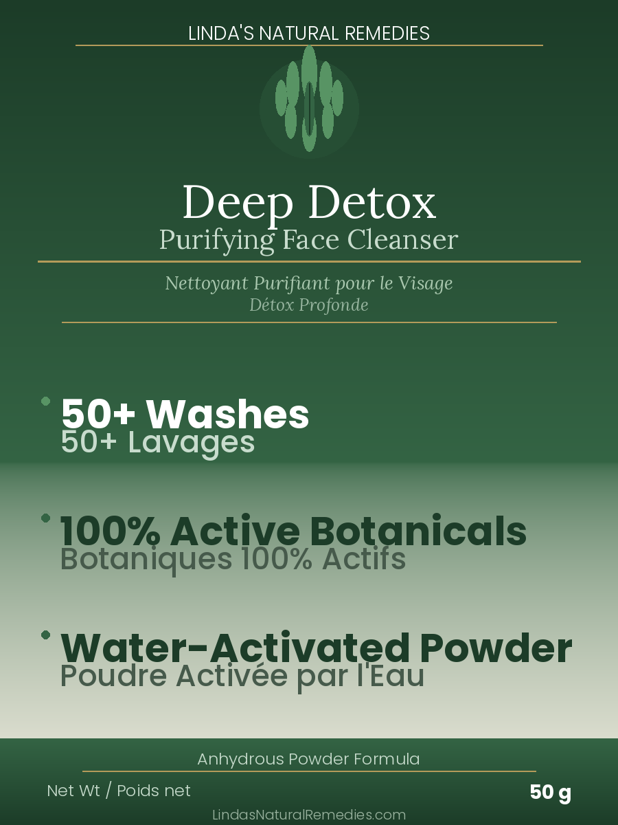 Linda's Natural Remedies Deep Detox Purifying Face Cleanser packaging on a green background