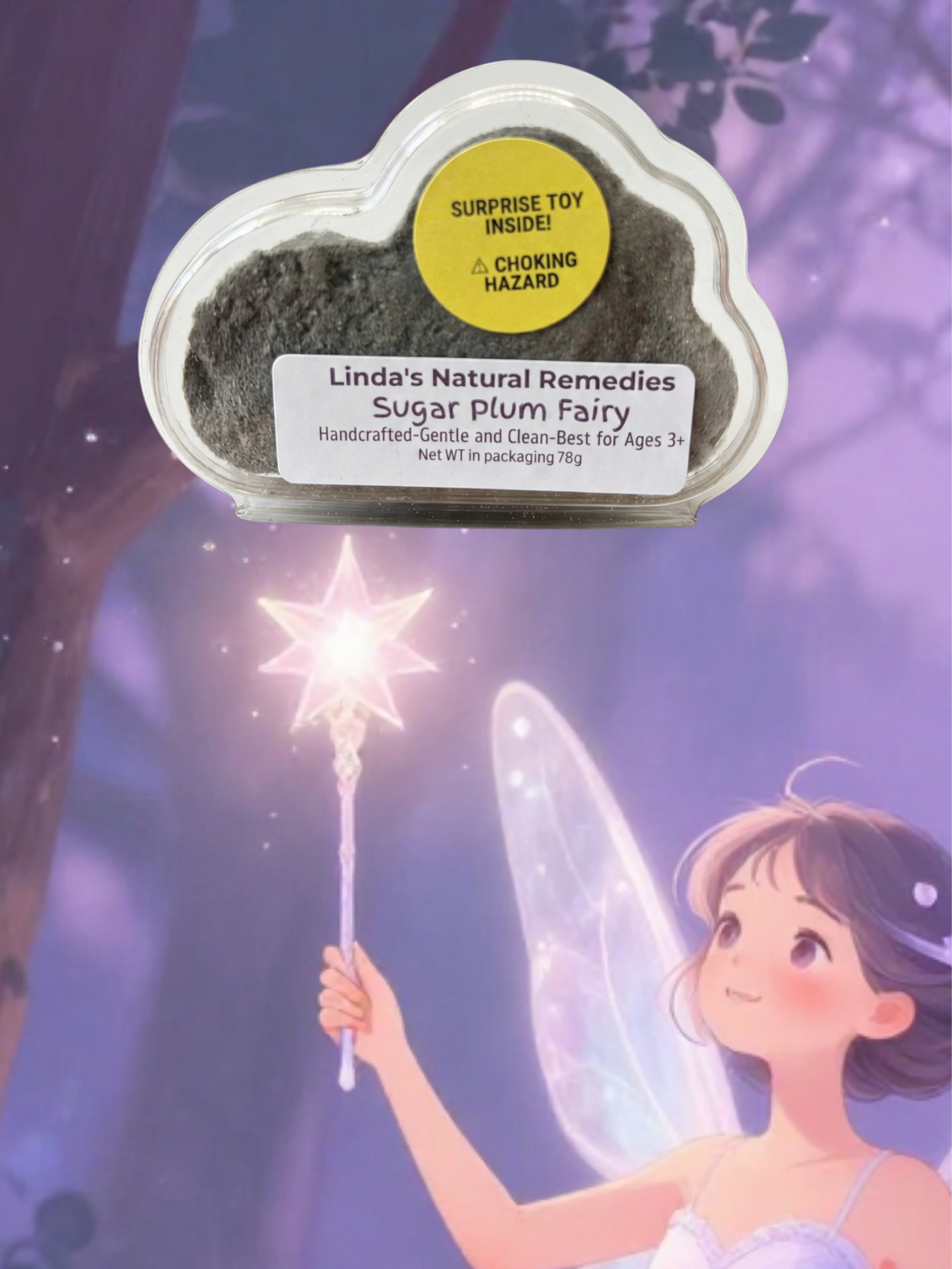 Clamshell sugar plum, fairy scented bath bomb with fairy.