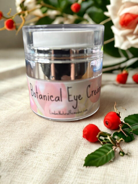 A sleek airless pump bottle of Cucumber & Rose Soothing Eye Cream, handcrafted with Rose Hydrosol and Jojoba for delicate under-eye care.