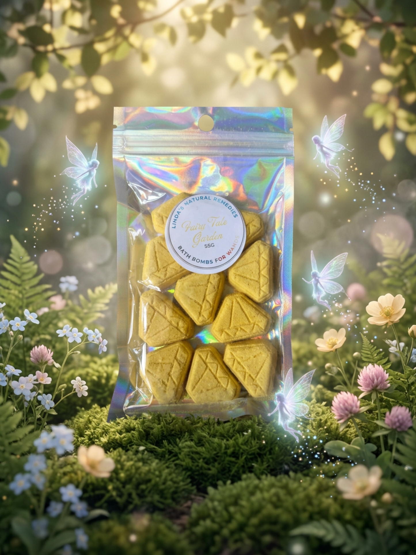 Fairy tale garden scent in yellow bath bomb.