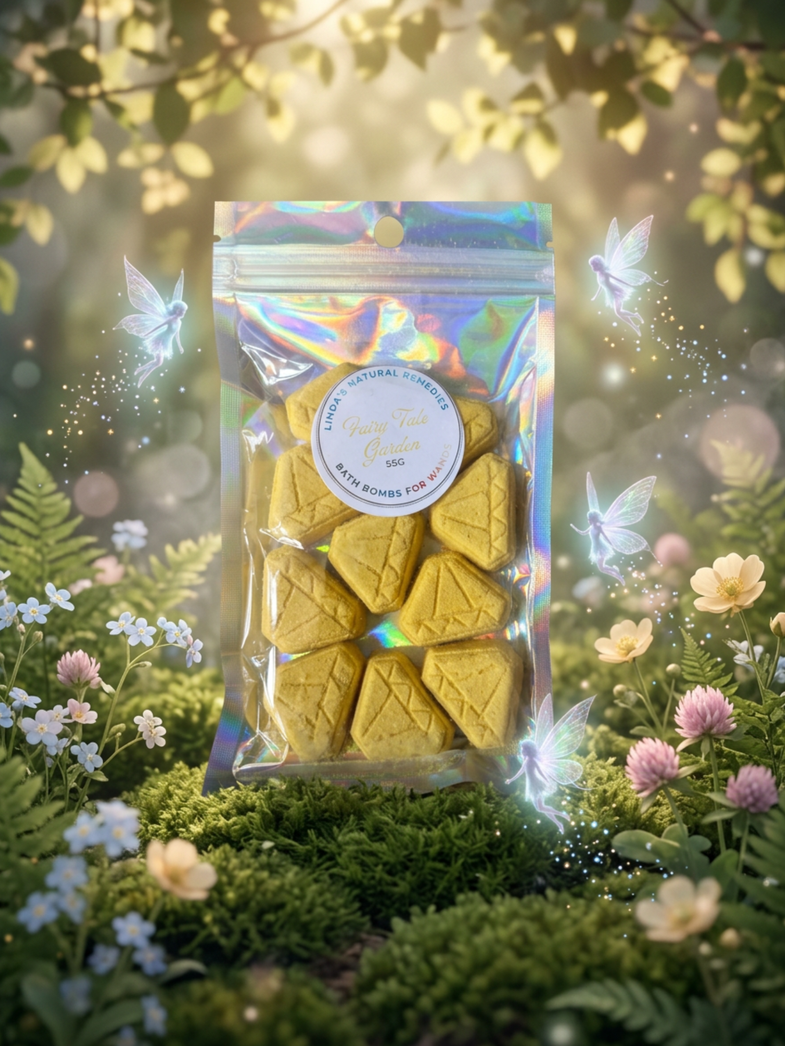Fairy tale garden scent in yellow bath bomb.