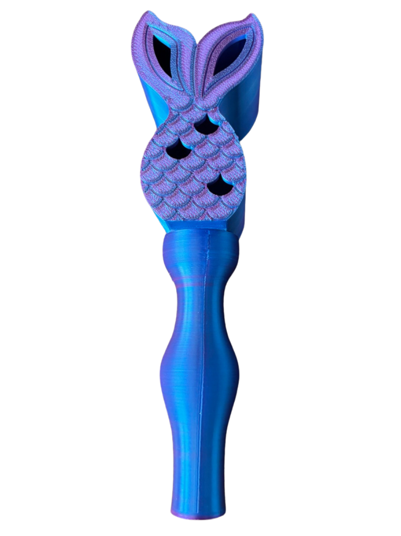 Blue and purple textured object on a white background