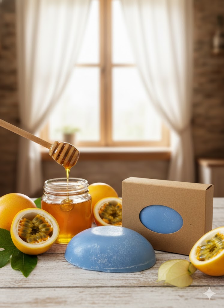 Soap bar with passionfruit and honey.