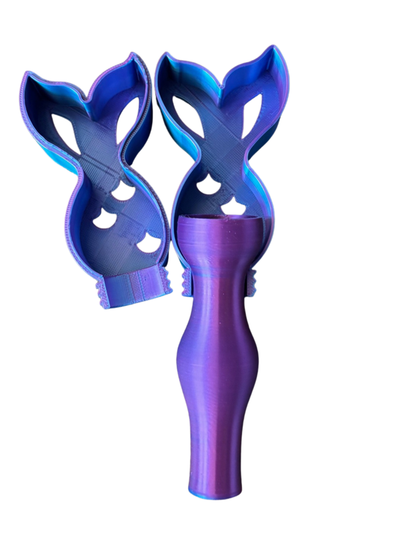 Blue and purple open mermaid tail wand.