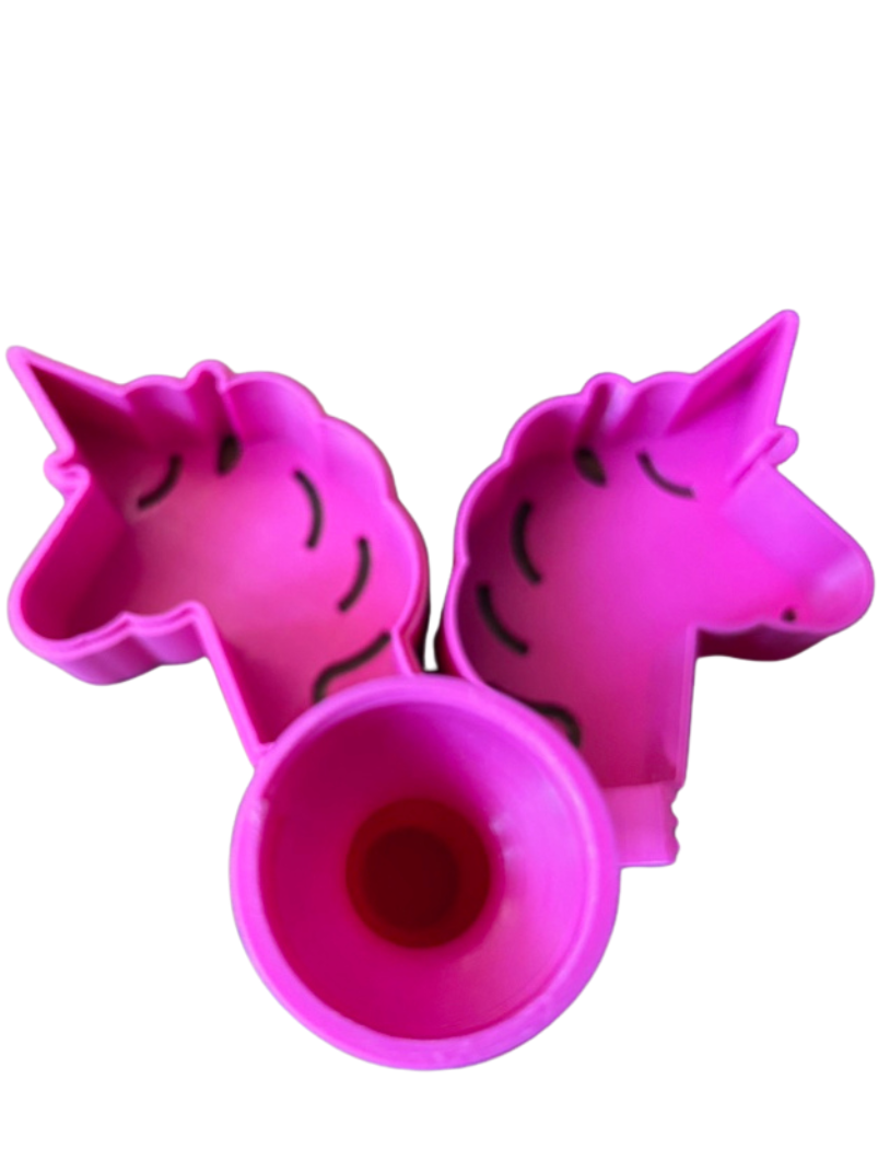 Pink unicorn open with inside view.