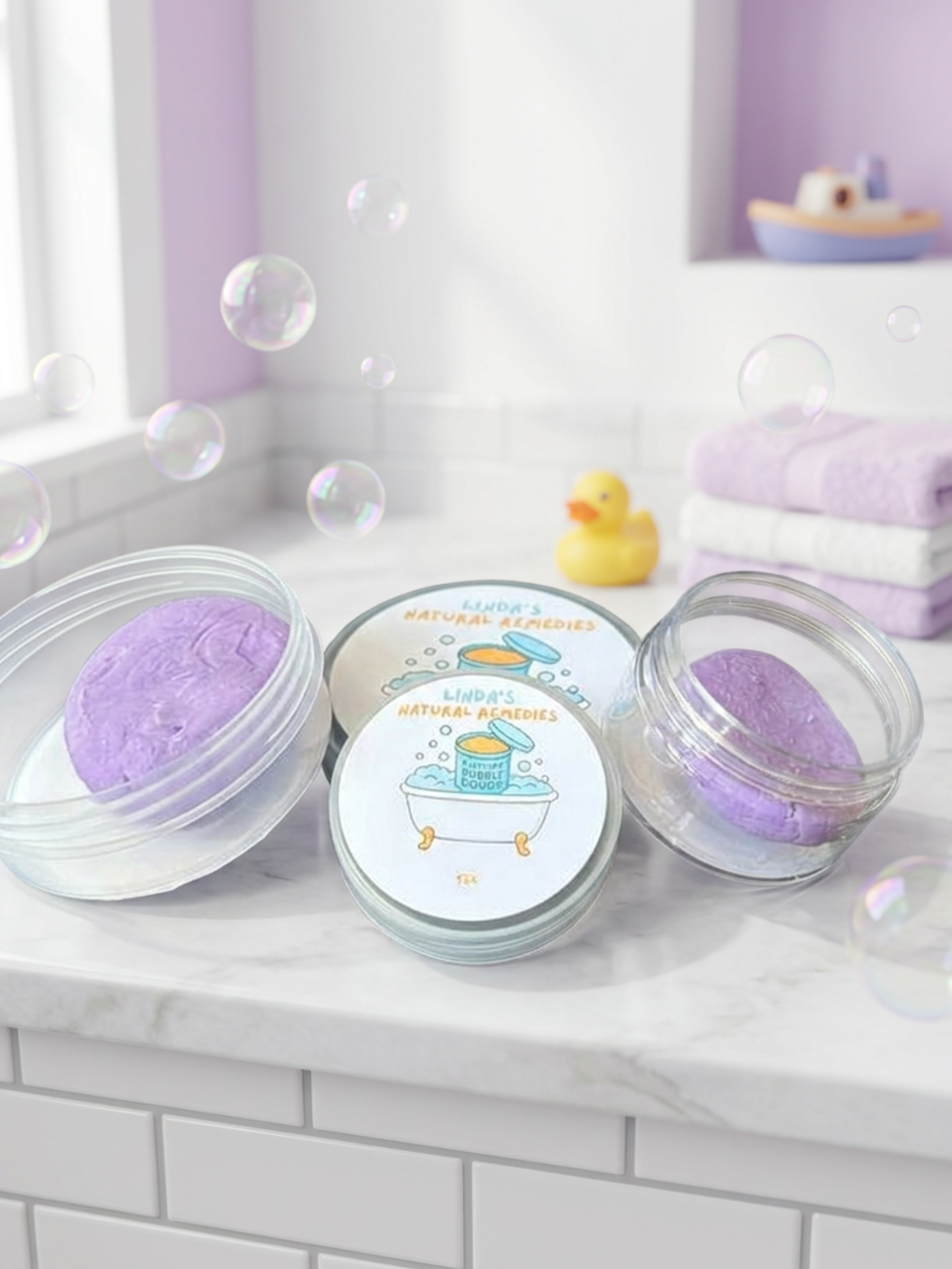 all ready for some tub fun with my purple Playtime Bubble Dough.