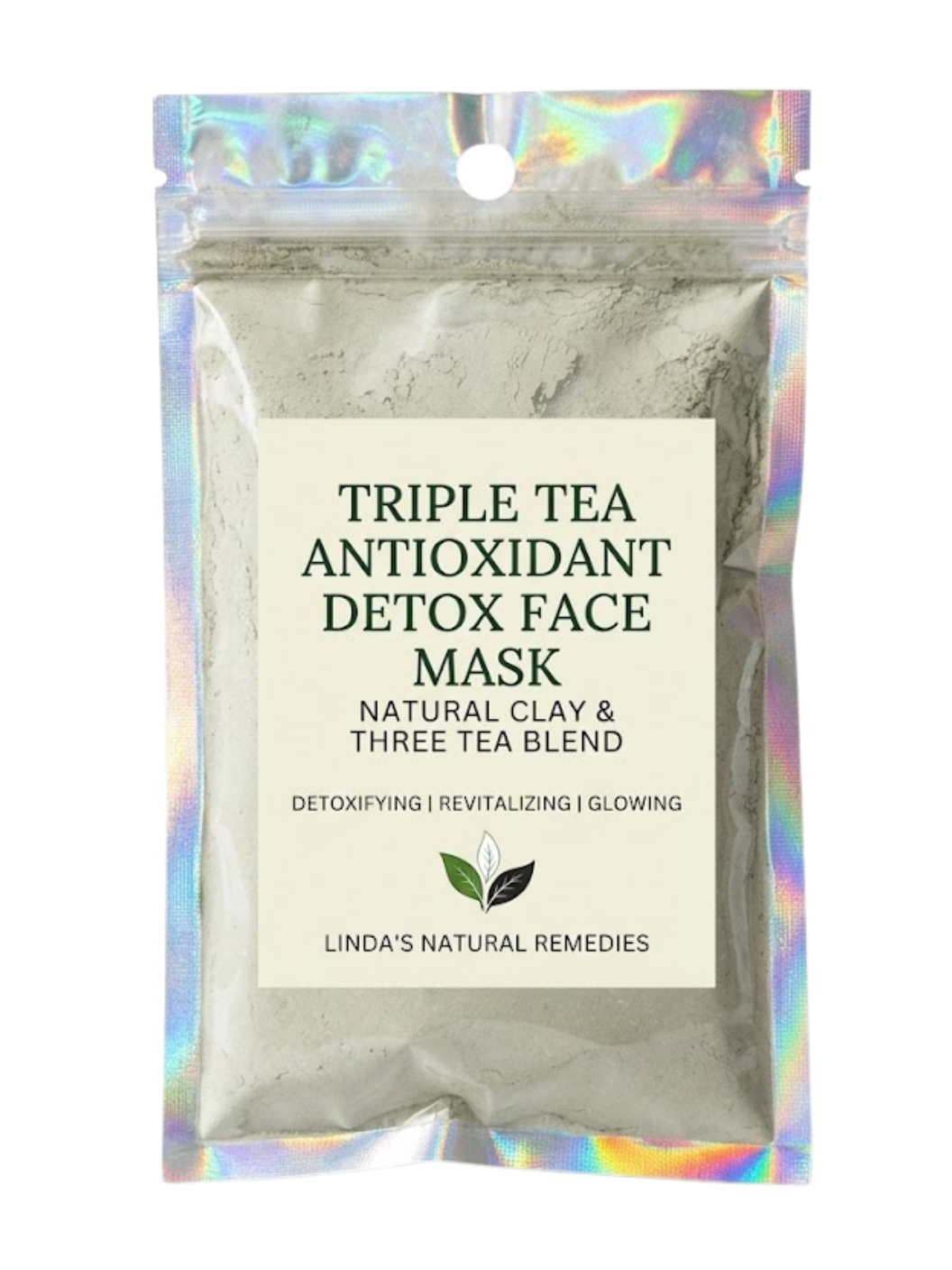 Triple Tea Antioxidant Detox Face Mask packaging with a holographic border
