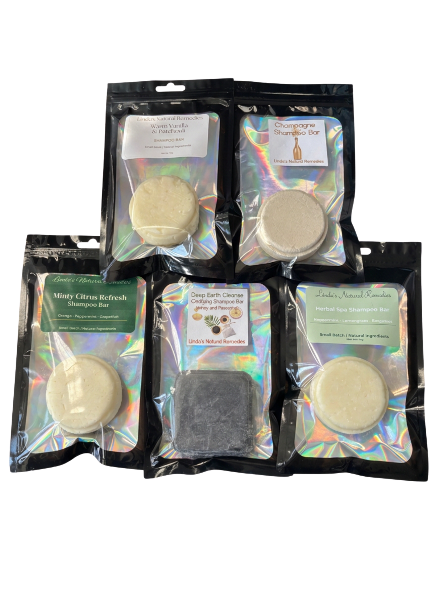 All shampoo bars on a white background