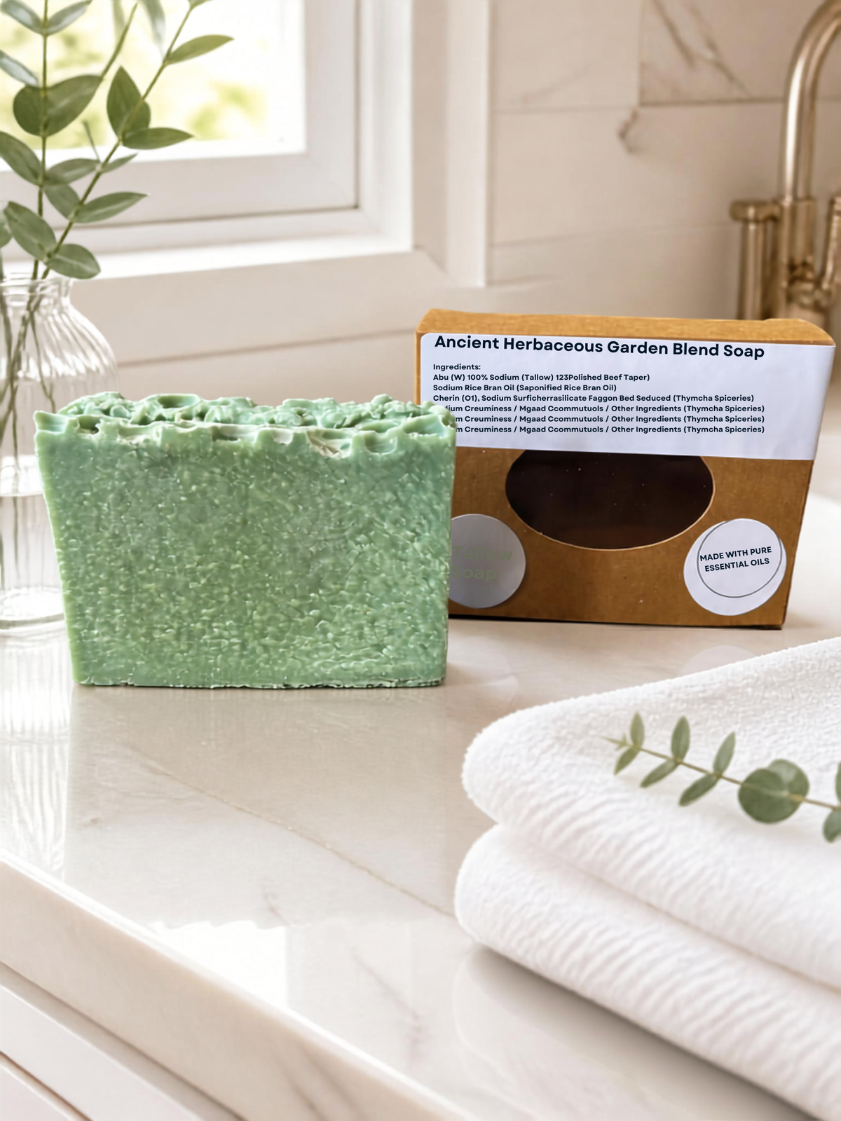 This blend is set with the box it comes in on a bathroom countertop