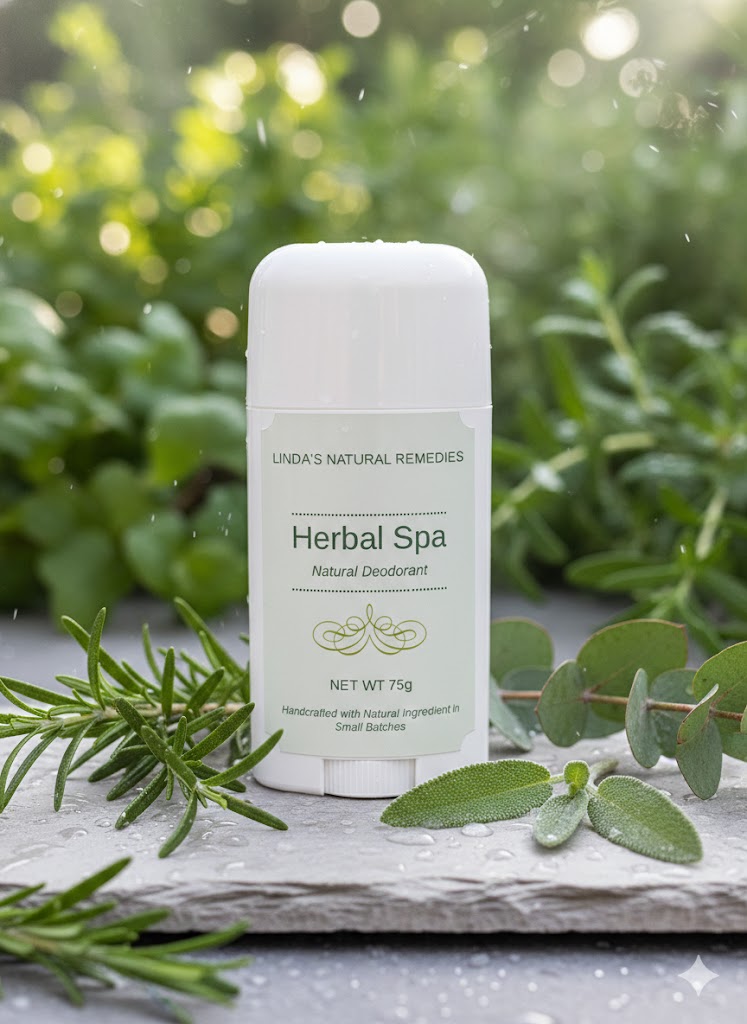 Linda's Natural Remedies Herbal Spa Natural Deodorant tube.
