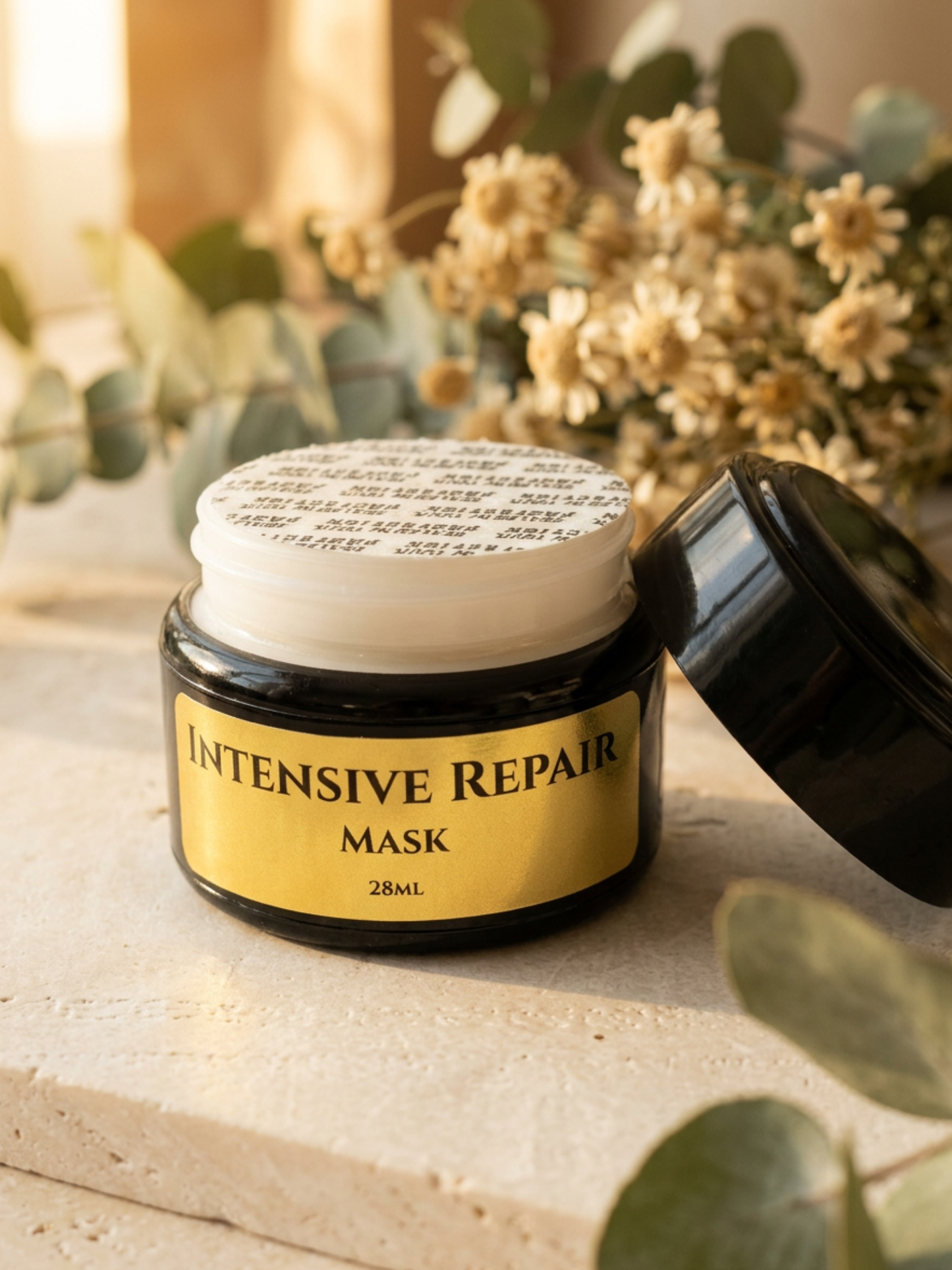 Intensive Repair Mask jar with floral background
