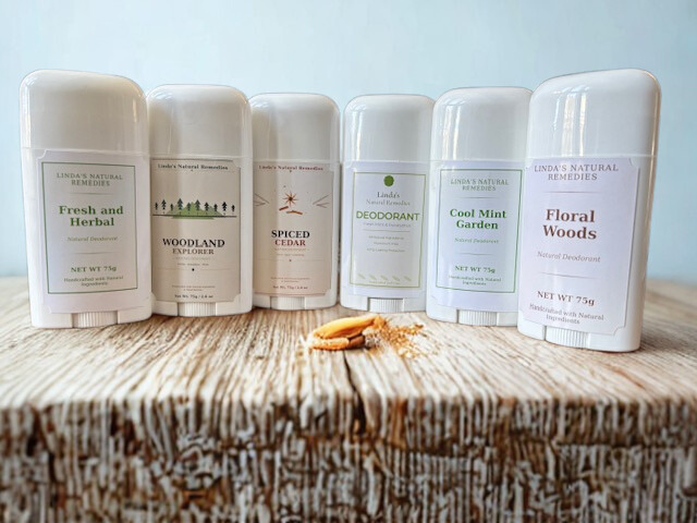 Complete collection of Linda's Natural Remedies handcrafted natural deodorants in six signature scents.