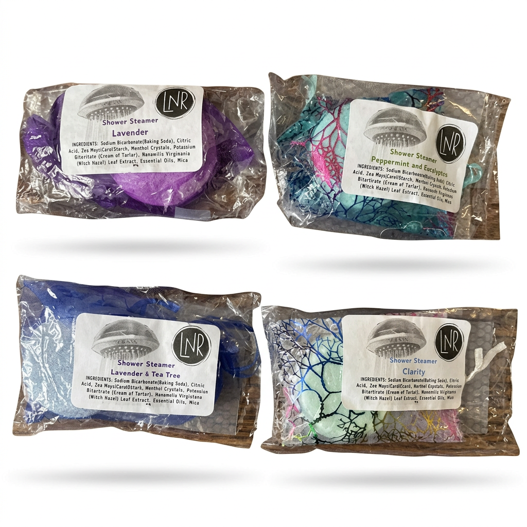 Packaged Shower Steamers on white